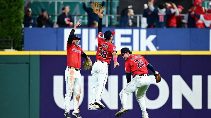 Oct 10, 2026; Cleveland, Ohio, USA; Cleveland Guardians outfielders celebrate the win against the Chicago White Sox in game five of the ALDS for the 2026 MLB Playoffs at Progressive Field. Mandatory Credit: David Dermer-Imagn Images Oct 10, 2026; Cleveland, Ohio, USA; Cleveland Guardians outfielders celebrate the win against the Chicago White Sox in game five of the ALDS for the 2026 MLB Playoffs at Progressive Field. Mandatory Credit: David Dermer-Imagn Images