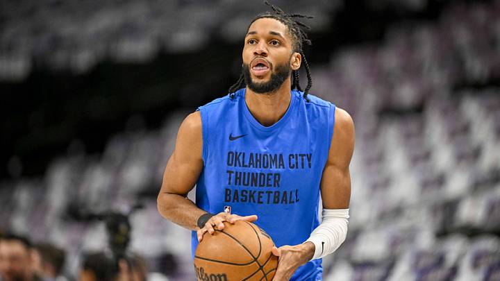 May 13, 2024; Dallas, Texas, USA; Oklahoma City Thunder guard Isaiah Joe (11) warms up before the game between the Dallas Mavericks and the Oklahoma City Thunder in game four of the second round for the 2024 NBA playoffs at American Airlines Center. Mandatory Credit: Jerome Miron-USA TODAY Sports