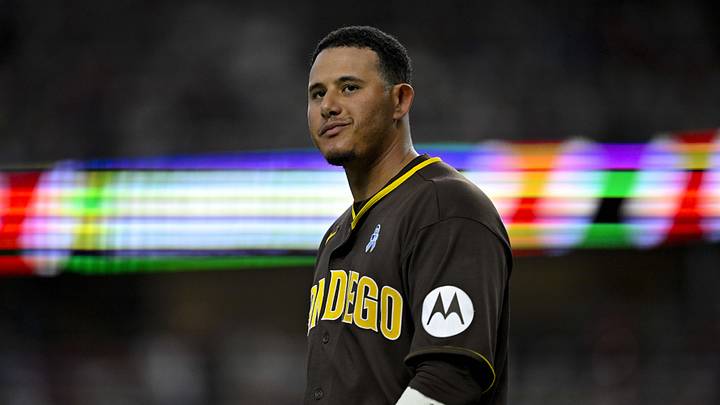 Jun 21, 2026; Arlington, Texas, USA; San Diego Padres third baseman Manny Machado (13) walks off the field after he strikes out against the Texas Rangers during the fifth inning at Globe Life Field. Mandatory Credit: Jerome Miron-Imagn Images