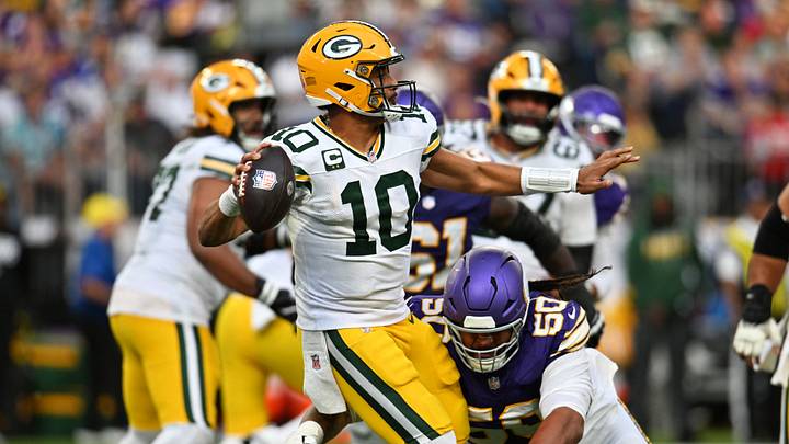 Green Bay Packers quarterback Jordan Love was under siege against the Vikings. Green Bay Packers quarterback Jordan Love was under siege against the Vikings.
