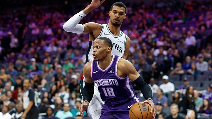 Mar 17, 2026; Sacramento, California, USA; Sacramento Kings guard Russell Westbrook (18) dribbles around San Antonio Spurs forward Victor Wembanyama (1) during the third quarter at Golden 1 Center. Mandatory Credit: Sergio Estrada-Imagn Images Mar 17, 2026; Sacramento, California, USA; Sacramento Kings guard Russell Westbrook (18) dribbles around San Antonio Spurs forward Victor Wembanyama (1) during the third quarter at Golden 1 Center. Mandatory Credit: Sergio Estrada-Imagn Images