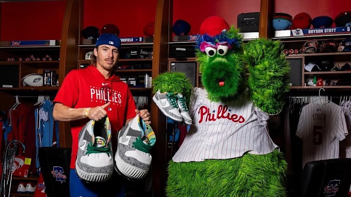 The Nike Dunk Low "Philly" colorway.