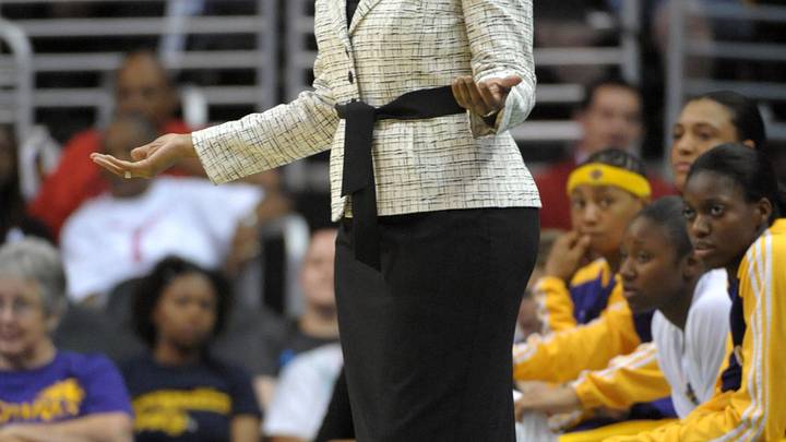 Jun 13, 2010; Los Angeles, CA, USA; Los Angeles Sparks coach Jennifer Gillom during the game against the Minnesota Lynx at the Staples Center. The Sparks defeated the Lynx 88-84. Mandatory Credit: Kirby Lee/Image of Sport-Imagn Images
