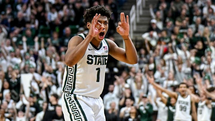 Michigan State's Jeremy Fears Jr. celebrates after an assist to Kur Teng against Indiana during the first half on Tuesday, Jan. 13, 2026, at the Breslin Center in East Lansing. Michigan State's Jeremy Fears Jr. celebrates after an assist to Kur Teng against Indiana during the first half on Tuesday, Jan. 13, 2026, at the Breslin Center in East Lansing.