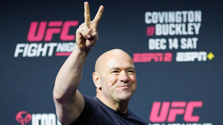 Dec 13, 2024; Tampa, Florida, UNITED STATES; UFC CEO Dana White during weigh-ins for UFC Fight Night at Amalie Arena. Mandatory Credit: Nathan Ray Seebeck-Imagn Images
