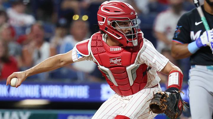 Aug 19, 2026; Philadelphia, Pennsylvania, USA; Philadelphia Phillies catcher Garrett Stubbs (21) in action against the Miami Marlins at Citizens Bank Park. Mandatory Credit: Bill Streicher-Imagn Images Aug 19, 2026; Philadelphia, Pennsylvania, USA; Philadelphia Phillies catcher Garrett Stubbs (21) in action against the Miami Marlins at Citizens Bank Park. Mandatory Credit: Bill Streicher-Imagn Images
