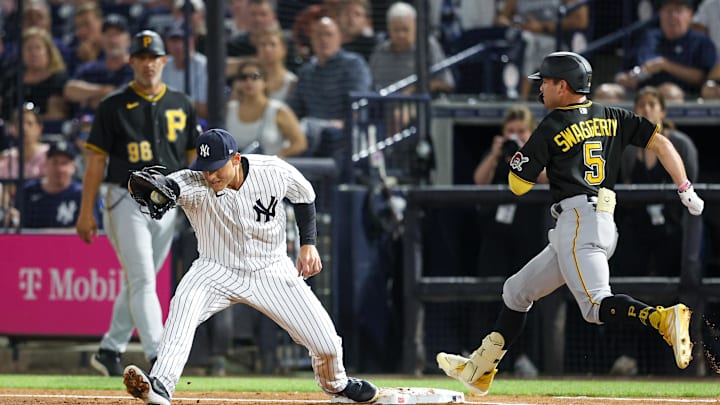 Mar 6, 2023; Tampa, Florida, USA;  New York Yankees first baseman Anthony Rizzo (48) receives a