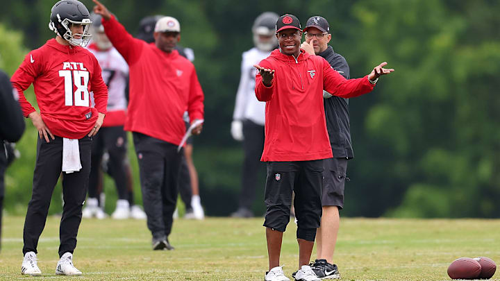 Atlanta Falcons OTA Offseason Workout, Kirk Cousins, Raheem Morris