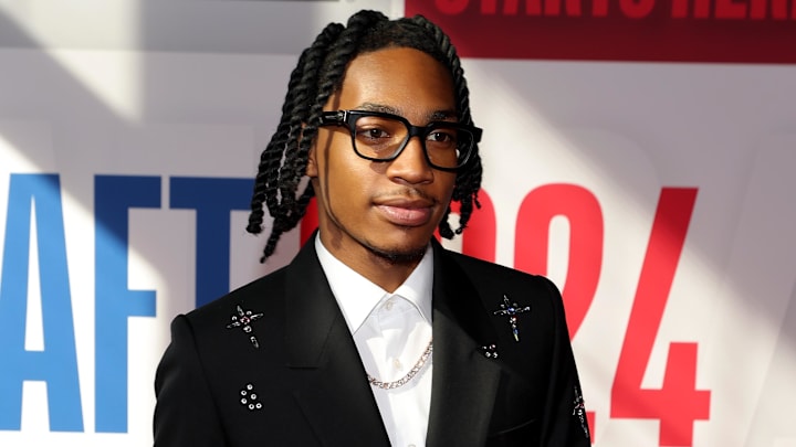 Jun 26, 2024; Brooklyn, NY, USA; Rob Dillingham arrives before the first round of the 2024 NBA Draft at Barclays Center.