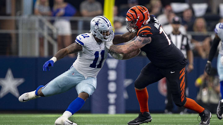 Sep 18, 2022; Arlington, Texas, USA; Dallas Cowboys linebacker Micah Parsons (11) and Cincinnati Bengals Sep 18, 2022; Arlington, Texas, USA; Dallas Cowboys linebacker Micah Parsons (11) and Cincinnati Bengals
