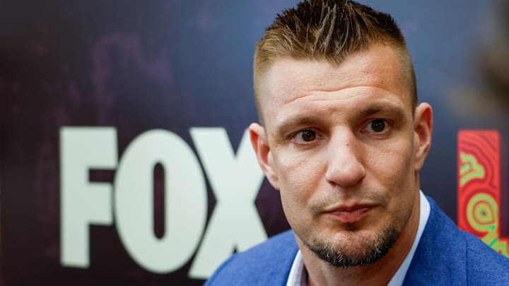 Feb 6, 2025; New Orleans, LA, USA; Fox Sports NFL Studio analyst Rob Gronkowski during a Fox Sports media party in advance of Super Bowl LIX at Convention Center. Mandatory Credit: Stephen Lew-Imagn Images 