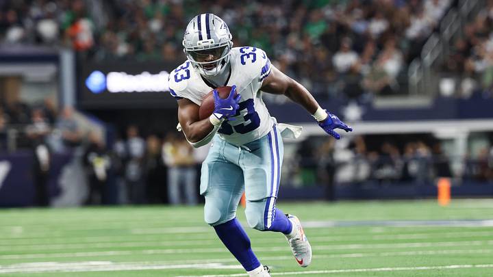 Dallas Cowboys running back Javonte Williams (33) runs with the ball in the second quarter against the Philadelphia Eagles at AT&T Stadium. Dallas Cowboys running back Javonte Williams (33) runs with the ball in the second quarter against the Philadelphia Eagles at AT&T Stadium.