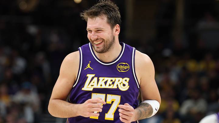 INDIANAPOLIS, INDIANA - MARCH 25: Luka Doncic #77 of the Los Angeles Lakers celebrates after a basket. (Photo by Andy Lyons/Getty Images) INDIANAPOLIS, INDIANA - MARCH 25: Luka Doncic #77 of the Los Angeles Lakers celebrates after a basket. (Photo by Andy Lyons/Getty Images)