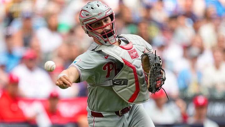 Jun 14, 2026; Milwaukee, Wisconsin, USA; Philadelphia Phillies catcher Rafael Marchan (13) throws to first during the game against Milwaukee Brewers at American Family Field. Mandatory Credit: Jeff Hanisch-Imagn Images Jun 14, 2026; Milwaukee, Wisconsin, USA; Philadelphia Phillies catcher Rafael Marchan (13) throws to first during the game against Milwaukee Brewers at American Family Field. Mandatory Credit: Jeff Hanisch-Imagn Images