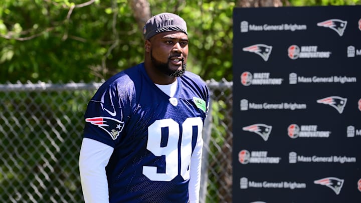 Jun 10, 2024; Foxborough, MA, USA; New England Patriots defensive tackle Christian Barmore (90) walks to the practice fields for minicamp at Gillette Stadium. Mandatory Credit: Eric Canha-Imagn Images Jun 10, 2024; Foxborough, MA, USA; New England Patriots defensive tackle Christian Barmore (90) walks to the practice fields for minicamp at Gillette Stadium. Mandatory Credit: Eric Canha-Imagn Images