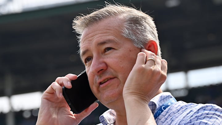 Sep 13, 2025; Chicago, Illinois, USA; Executive Chairman of the Chicago Cubs Tom Ricketts is seen prior to a game against the Tampa Bay Rays at Wrigley Field. 
