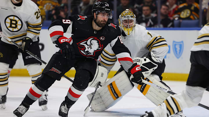 Dec 27, 2023; Buffalo, New York, USA;  Buffalo Sabres right wing Alex Tuch (89) looks for the loose