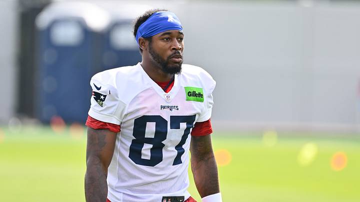 Jul 28, 2026; Foxborough, MA, USA; New England Patriots wide receiver Romeo Doubs (87) walks to practice for training camp at Gillette Stadium. Mandatory Credit: Eric Canha-Imagn Images Jul 28, 2026; Foxborough, MA, USA; New England Patriots wide receiver Romeo Doubs (87) walks to practice for training camp at Gillette Stadium. Mandatory Credit: Eric Canha-Imagn Images