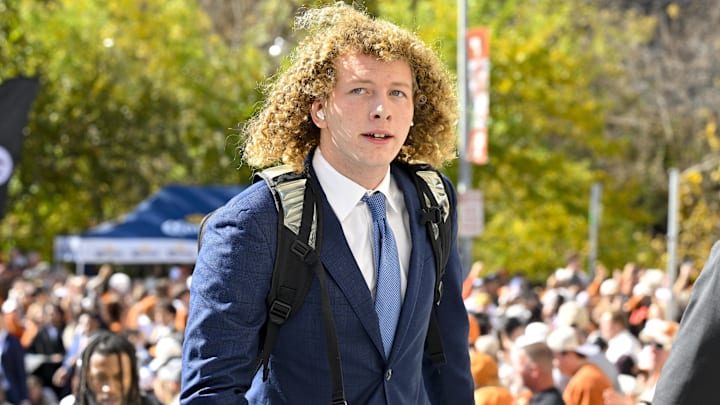 Dec 21, 2024; Austin, Texas, USA; Texas Longhorns place kicker Bert Auburn (45) before the game between the Texas Longhorns and the Clemson Tigers in the CFP National Playoff first round game at Darrell K Royal-Texas Memorial Stadium. Mandatory Credit: Jerome Miron-Imagn Images