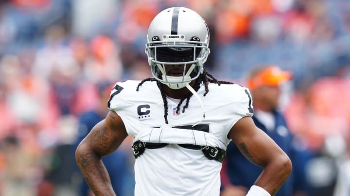 Sep 10, 2023; Denver, Colorado, USA; Las Vegas Raiders wide receiver Davante Adams before the game against the Denver Broncos at Empower Field at Mile High. Mandatory Credit: Ron Chenoy-USA TODAY Sports