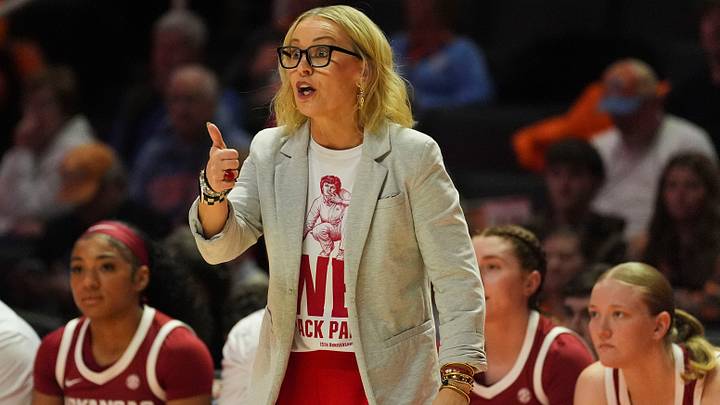 Arkansas basketball coach Kelsi Musick during the NCAA college basketball game against the Tennessee Lady Vols on January 11, 2026, in Knoxville, Tennessee. Arkansas basketball coach Kelsi Musick during the NCAA college basketball game against the Tennessee Lady Vols on January 11, 2026, in Knoxville, Tennessee.