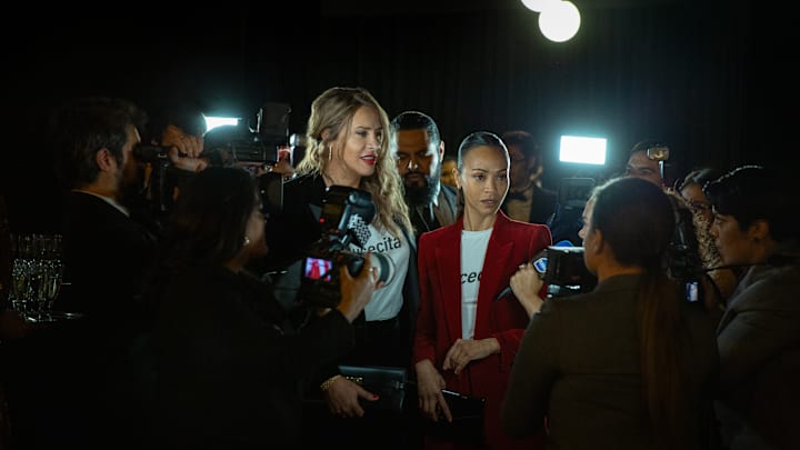 Emilia Pérez. (Featured L-R) Karla Sofía Gascón as Emilia Pérez and Zoe Saldaña as Rita Moro Castro in Emilia Pérez