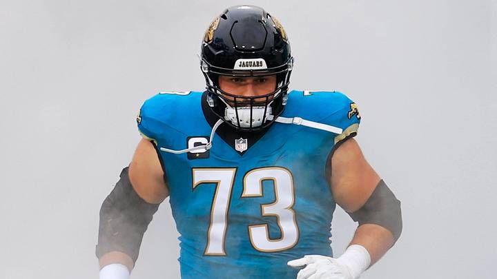 Jacksonville Jaguars center Robert Hainsey (73) is introduced before an NFL football game at EverBank Stadium, Sunday, Dec. 7, 2025, in Jacksonville, Fla. The Jaguars defeated the Colts 36-19. Jacksonville Jaguars center Robert Hainsey (73) is introduced before an NFL football game at EverBank Stadium, Sunday, Dec. 7, 2025, in Jacksonville, Fla. The Jaguars defeated the Colts 36-19.