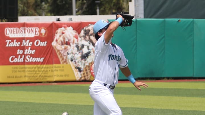 Daytona Tortugas’ Kien Vu (37) catches the ball in the outfield and gets an out during the game against Lakeland Flying Tigers ,Sunday, Sept.14, 2025 at Jackie Robinson Ballpark in Daytona Beach.