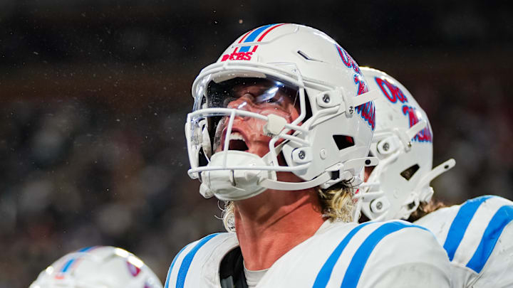 Jaxson Dart celebrates during Ole Miss' win over Wake Forest on Saturday night. Jaxson Dart celebrates during Ole Miss' win over Wake Forest on Saturday night.