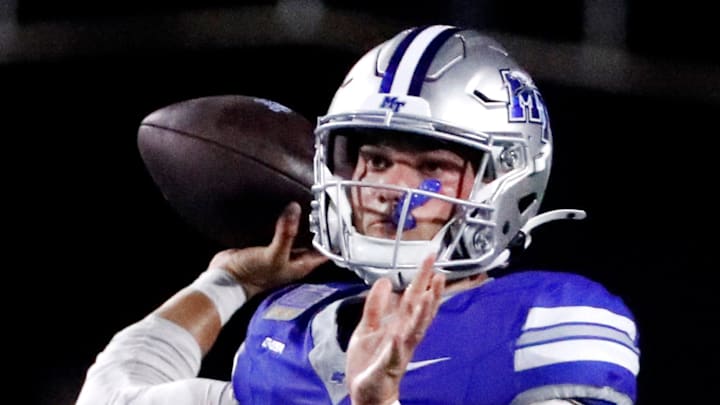 Middle Tennessee quarterback Nicholas Vattiato (11) passes the ball during the football game against Tennessee Tech at Middle Tennessee on Saturday, Aug. 31, 2024. Middle Tennessee quarterback Nicholas Vattiato (11) passes the ball during the football game against Tennessee Tech at Middle Tennessee on Saturday, Aug. 31, 2024.