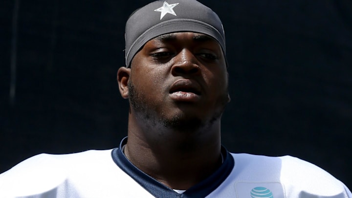 Jul 30, 2024; Oxnard, CA, USA; Dallas Cowboys offensive tackle Tyler Smith (73) during training camp at the River Ridge Playing Fields in Oxnard, California. 