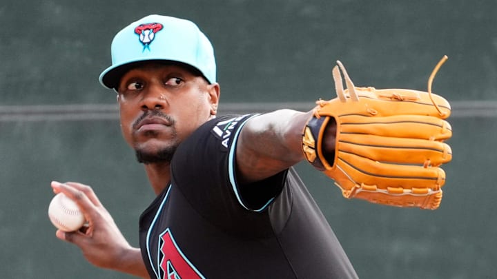 Arizona Diamondbacks pitcher Thyago Vieira during spring training workouts at Salt River Fields at Talking Stick on Feb. 14, 2025, in Scottsdale.
