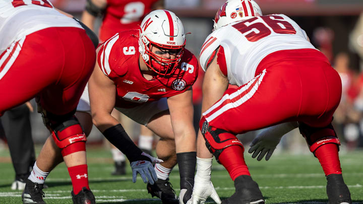 Nebraska defensive lineman Ty Robinson lines up for a play against Wisconsin.