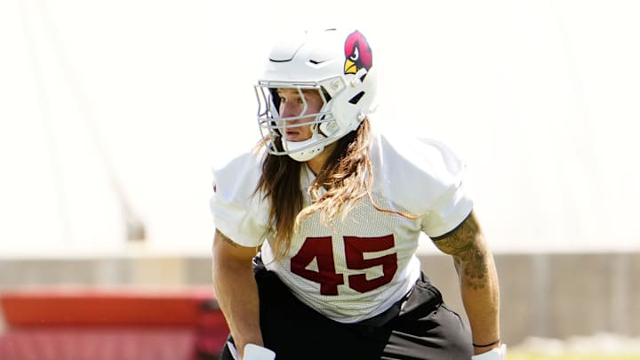 Arizona Cardinals linebacker Dennis Gardeck (45) during organized team activities at the Dignity Health Arizona Cardinals Training Center on May 28, 2024.