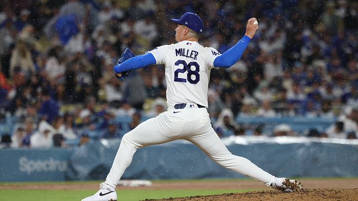 Sep 6, 2026; Los Angeles, California, USA;  Los Angeles Dodgers pitcher Bobby Miller (28) pitches against the Washington Nationals during the sixth inning at UNIQLO Field at Dodger Stadium.  Mandatory Credit: William Navarro-Imagn Images