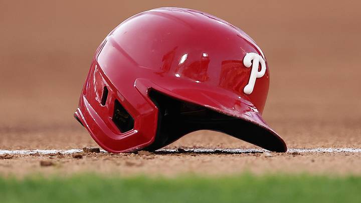 Aug 19, 2026; Philadelphia, Pennsylvania, USA; A Philadelphia Phillies batting helmet in a game against the Miami Marlins at Citizens Bank Park. Mandatory Credit: Bill Streicher-Imagn Images Aug 19, 2026; Philadelphia, Pennsylvania, USA; A Philadelphia Phillies batting helmet in a game against the Miami Marlins at Citizens Bank Park. Mandatory Credit: Bill Streicher-Imagn Images