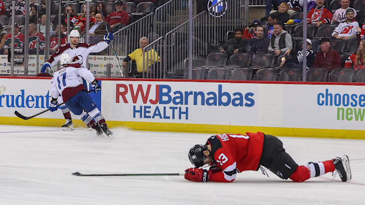Colorado Avalanche center Parker Kelly (17) celebrates his goal. Mandatory Credit: Ed Mulholland-Imagn Images