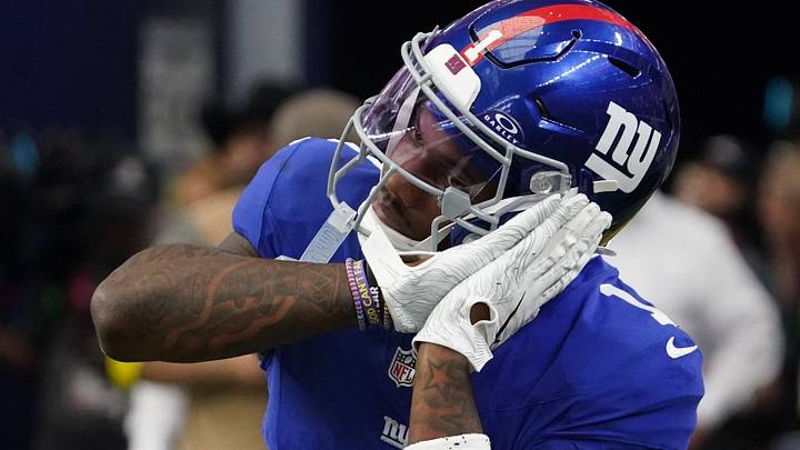 New York Giants wide receiver Malik Nabers reacts after scoring a touchdown during the fourth quarter at AT&T Stadium. New York Giants wide receiver Malik Nabers reacts after scoring a touchdown during the fourth quarter at AT&T Stadium.