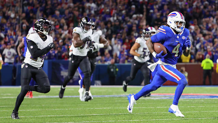 Buffalo Bills running back James Cook breaks free against the Baltimore Ravens defense during their Week 1 matchup.