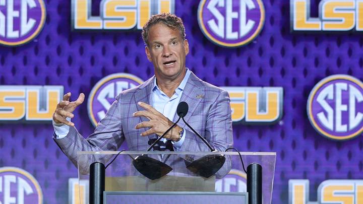 Jul 23, 2026; Tampa, FL, USA; LSU Tigers head coach Lane Kiffin speaks to the press during SEC Football Kickoff Media Day at the Tampa Marriott. Mandatory Credit: Nathan Ray Seebeck-Imagn Images Jul 23, 2026; Tampa, FL, USA; LSU Tigers head coach Lane Kiffin speaks to the press during SEC Football Kickoff Media Day at the Tampa Marriott. Mandatory Credit: Nathan Ray Seebeck-Imagn Images