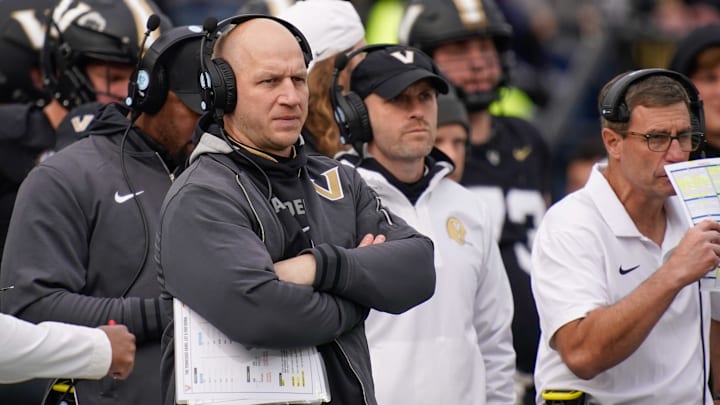 Vanderbilt head coach Clark Lea studies the field during the third quarter at FirstBank Stadium in Nashville, Tenn., Saturday, Nov. 30, 2024.