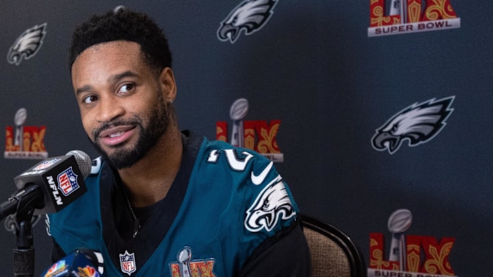 Philadelphia Eagles cornerback Darius Slay Jr. speaks with the media during a press conference.