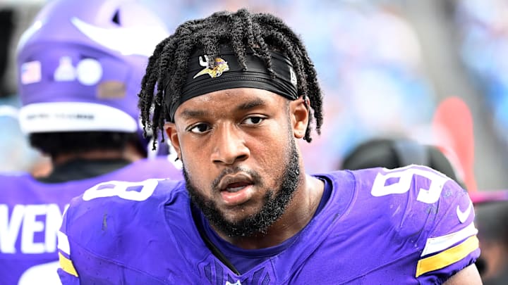 Oct 1, 2023; Charlotte, North Carolina, USA; Minnesota Vikings linebacker D.J. Wonnum (98) on the