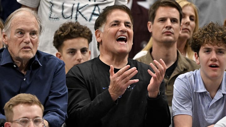 Feb 8, 2025; Dallas, Texas, USA; Mark Cuban watches the game between the Dallas Mavericks and the Houston Rockets at the American Airlines Center. Mandatory Credit: Jerome Miron-Imagn Images Feb 8, 2025; Dallas, Texas, USA; Mark Cuban watches the game between the Dallas Mavericks and the Houston Rockets at the American Airlines Center. Mandatory Credit: Jerome Miron-Imagn Images