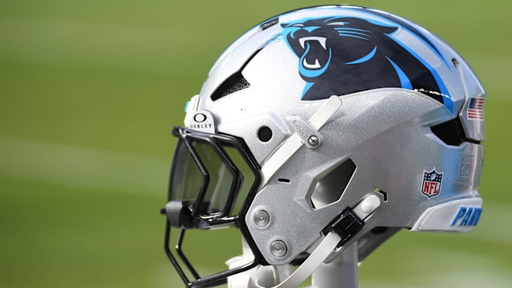 Dec 8, 2024; Philadelphia, Pennsylvania, USA; Carolina Panthers helmet rests on the bench against the Philadelphia Eagles at Lincoln Financial Field. Dec 8, 2024; Philadelphia, Pennsylvania, USA; Carolina Panthers helmet rests on the bench against the Philadelphia Eagles at Lincoln Financial Field.