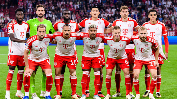 Bayern Munich posing for a team photo during last season's Champions League.