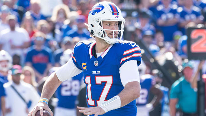 Buffalo Bills quarterback Josh Allen (17) throws a pass.