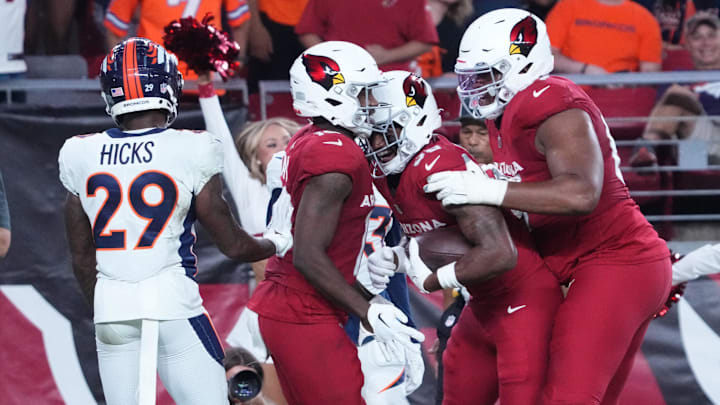 Aug 11, 2023; Glendale, Arizona, USA; Arizona Cardinals wide receiver Brian Cobbs (38) celebrates a