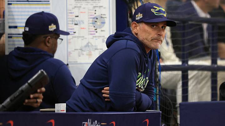 Oct 26, 2026; St. Petersburg, Florida, USA; Tampa Bay Rays manager Kevin Cash (16) looks on from the dugout against the Milwaukee Brewers during the ninth inning in game three of the 2026 World Series at Tropicana Field. Mandatory Credit: Kim Klement Neitzel-Imagn Images Oct 26, 2026; St. Petersburg, Florida, USA; Tampa Bay Rays manager Kevin Cash (16) looks on from the dugout against the Milwaukee Brewers during the ninth inning in game three of the 2026 World Series at Tropicana Field. Mandatory Credit: Kim Klement Neitzel-Imagn Images