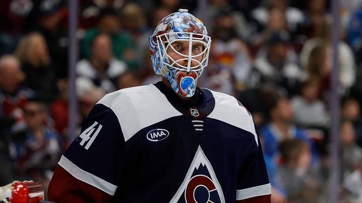 Dec 23, 2025; Denver, Colorado, USA; Colorado Avalanche goaltender Scott Wedgewood (41) in the third period against the Utah Mammoth at Ball Arena. Mandatory Credit: Isaiah J. Downing-Imagn Images